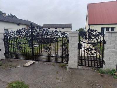 Brama wjazdowa, uchylna, kuta z ornamentami BU 117